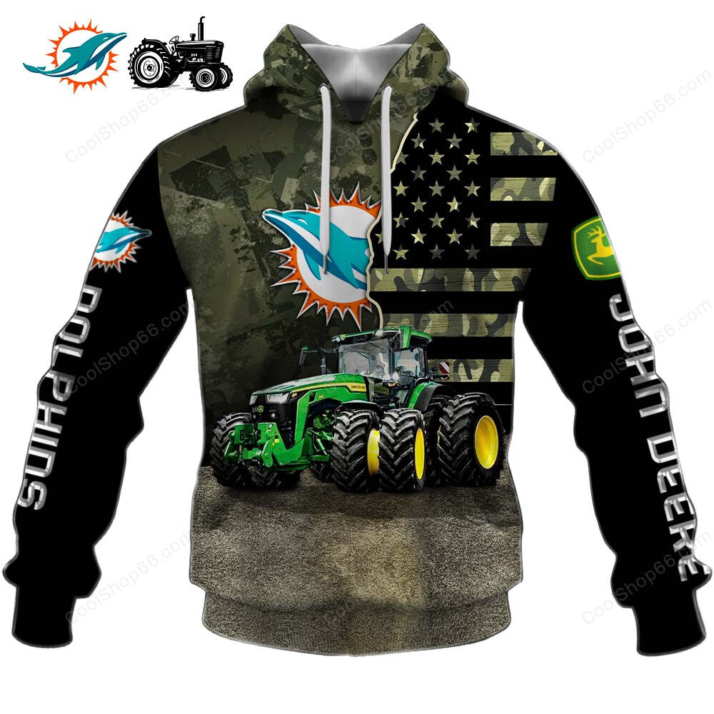 Miami Dolphins x John Deere Hoodie | Funny Green Character Premium Hoodie