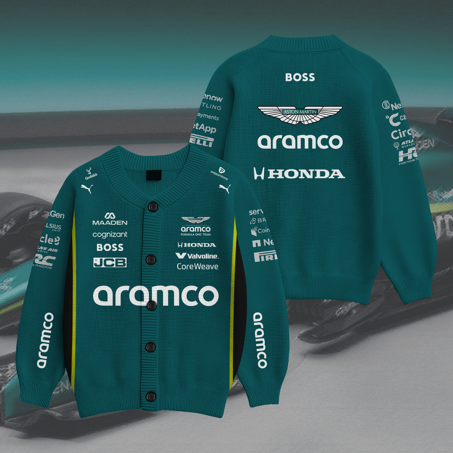 Aston Martin Aramco Formula One Team Inspired Knit Cardigan