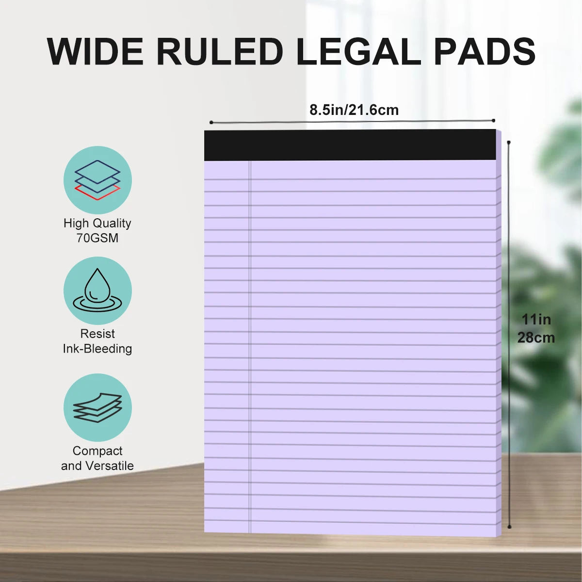 Legal Pads 8.5 x 11 Wide Ruled - Note Pads 40 Sheets/Pad Colored Notepad Paper with Sturdy Back